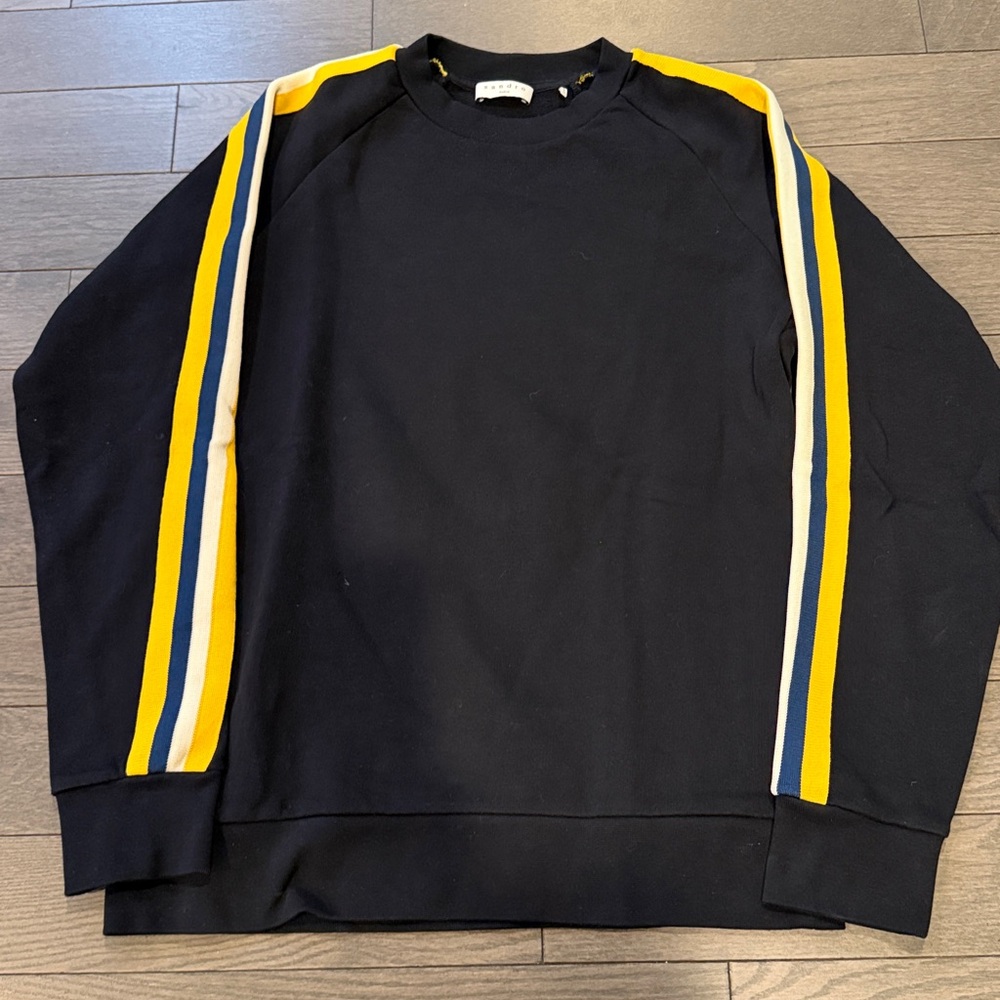 Sandro Black Crewneck Sweater with Yellow and Blue Accents